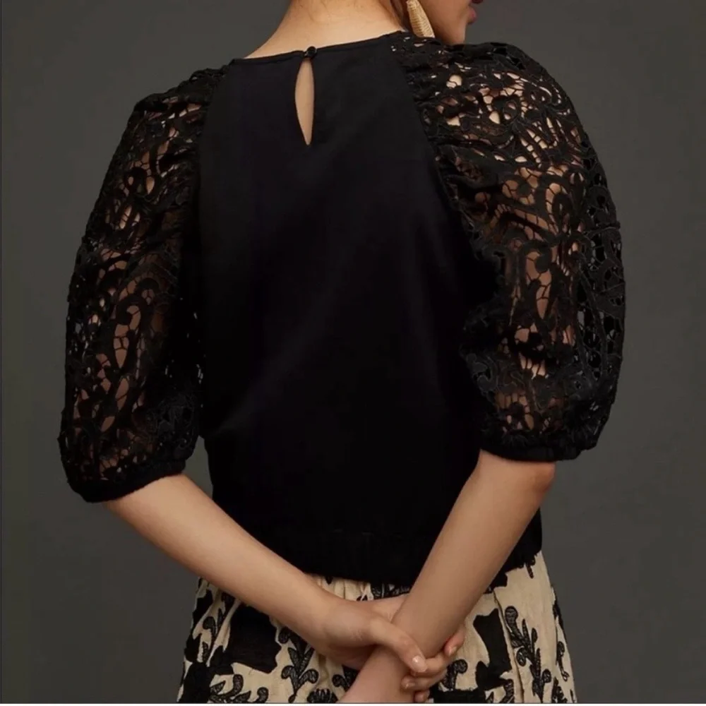 Anthropologie Dolan Black Lace balloon Sleeve Blouse L